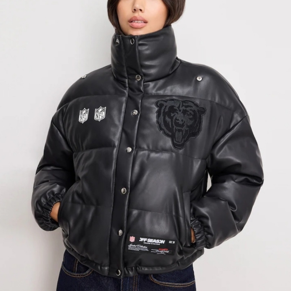 Women's Faux Leather Puffer Jacket - Black